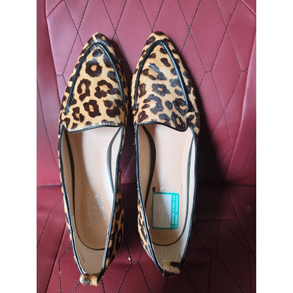FRANCO SARTO Women's Pointed Toe Leopard Calf Hair Flat Loafers US Size 8 M